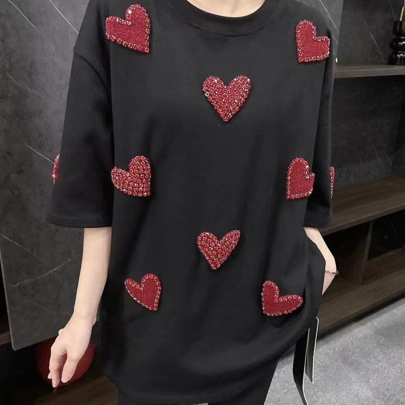Velvet Niche: Valentine's Day Edition - Red T-Shirt with Hearts
