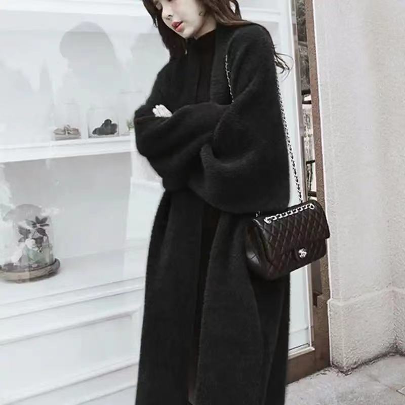 Autumn And Winter New Imitation Mink Velvet Mid-Length Sweater Coat Women's Over-The-Knee Loose Knitted Cardigan Coat