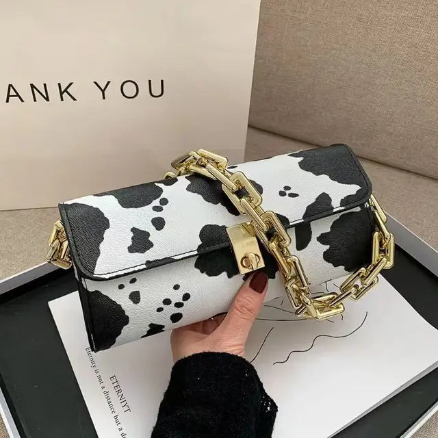 Vintage Leopard Zebra Pattern Underarm Handbags Women Cloth Thick Chain Shoulder Bags Evening Party Purse Clutches Purse Tote