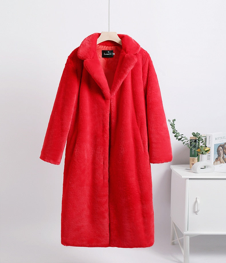 Winter Loose Mink Velvet Faux Fur Stitching Mid-Length Coat Furry Suit Collar Women's Coat