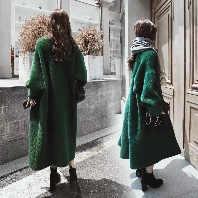 Autumn And Winter New Imitation Mink Velvet Mid-Length Sweater Coat Women's Over-The-Knee Loose Knitted Cardigan Coat