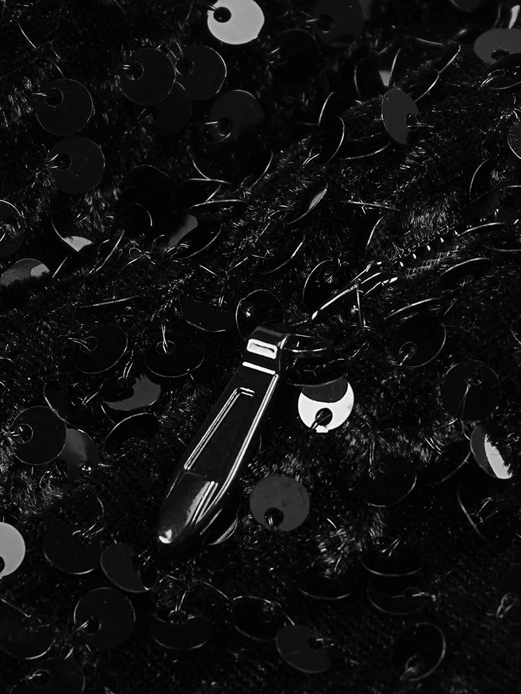 Woman Sexy Sequins Velvet Mini Dresses Patchwork Mesh Long Sleeve Mini Cocktail Party Black Dress Summer