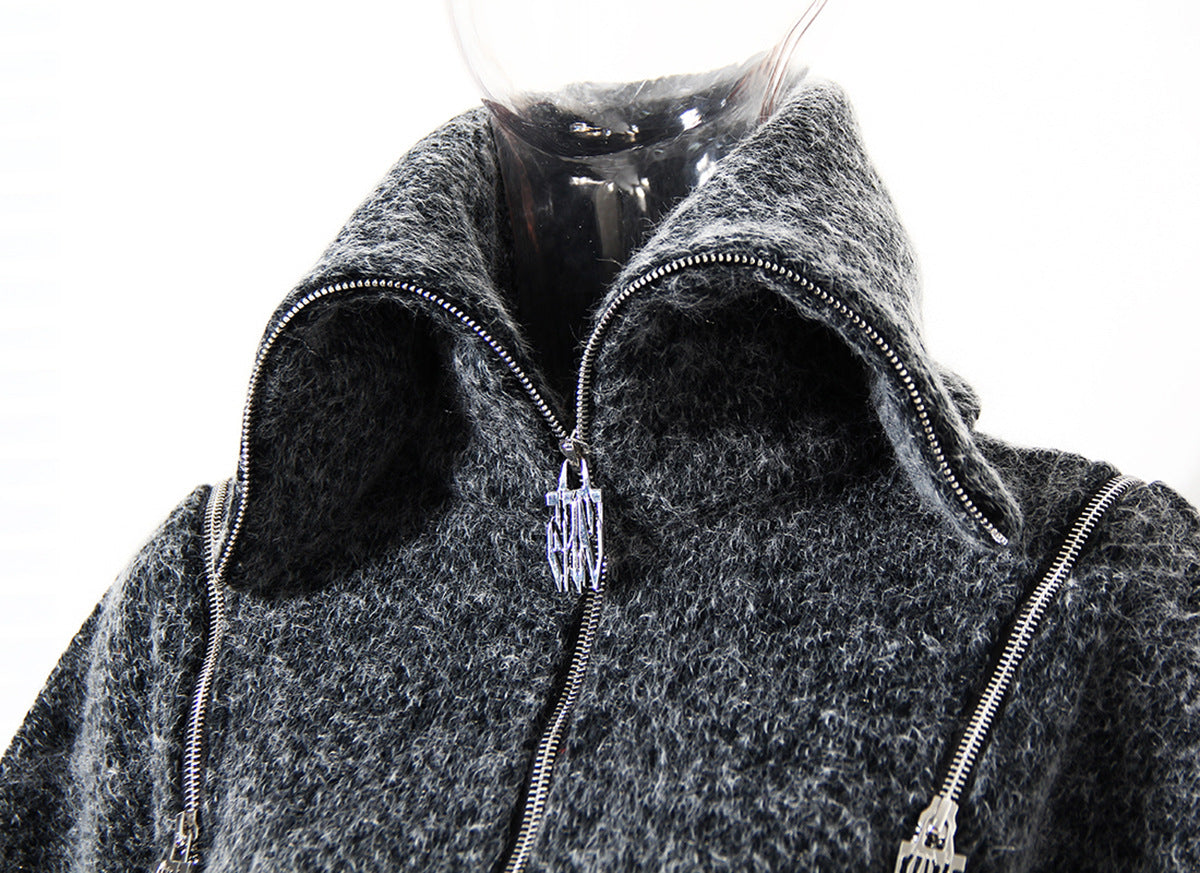 Unique Design Coat Spring And Autumn New Style Plus Velvet Thick Turtleneck Sweater Personality Off Shoulder Mid Length Top