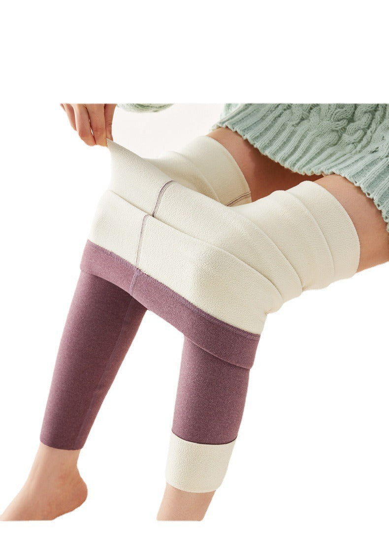 Autumn DE Velvet Leggings Women's Winter Lamb Fleece Thickened Warm Pants High Stretch Self-Heating Thermal Leggings