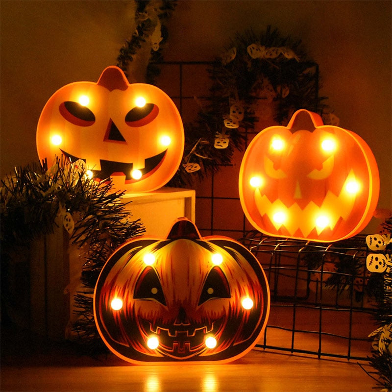 Halloween LED Lights Horror Pumpkin Ghost Bat Spider Night Lights Ornament Halloween Party Props Home Bar Table Lamp Decorations