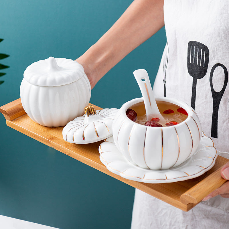 Creative Ceramic Pumpkin Cup, Steamed Egg Cup, Stewed Pot with Cover, Pure White Mini Bird's Nest Cup, Soup Cup