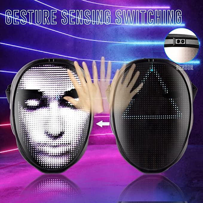 LED Display Mask Bluetooth Halloween Funny Full Color Luminous Gesture Induction Face Changing Mask