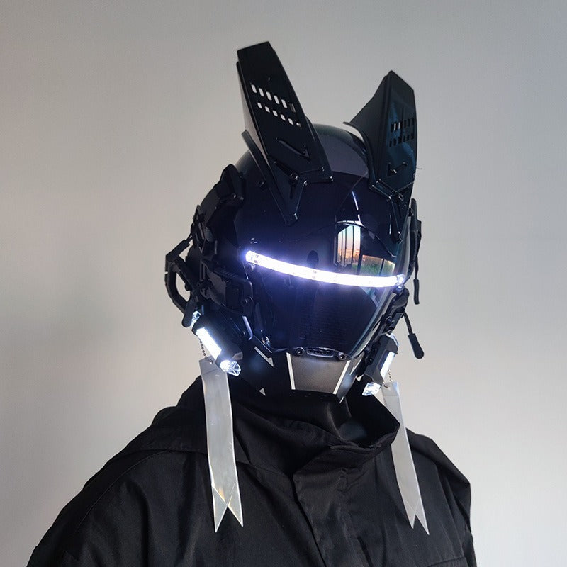 Cyberpunk Mask Round Lights Wing Braid Triangle Lights Change Makeup Music Festival Led Light-Emitting Mask Technology Sense Head