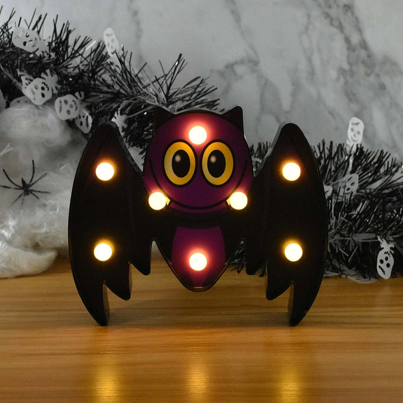 Halloween LED Lights Horror Pumpkin Ghost Bat Spider Night Lights Ornament Halloween Party Props Home Bar Table Lamp Decorations