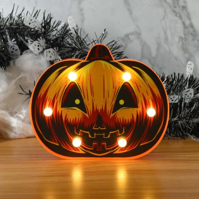 Halloween LED Lights Horror Pumpkin Ghost Bat Spider Night Lights Ornament Halloween Party Props Home Bar Table Lamp Decorations