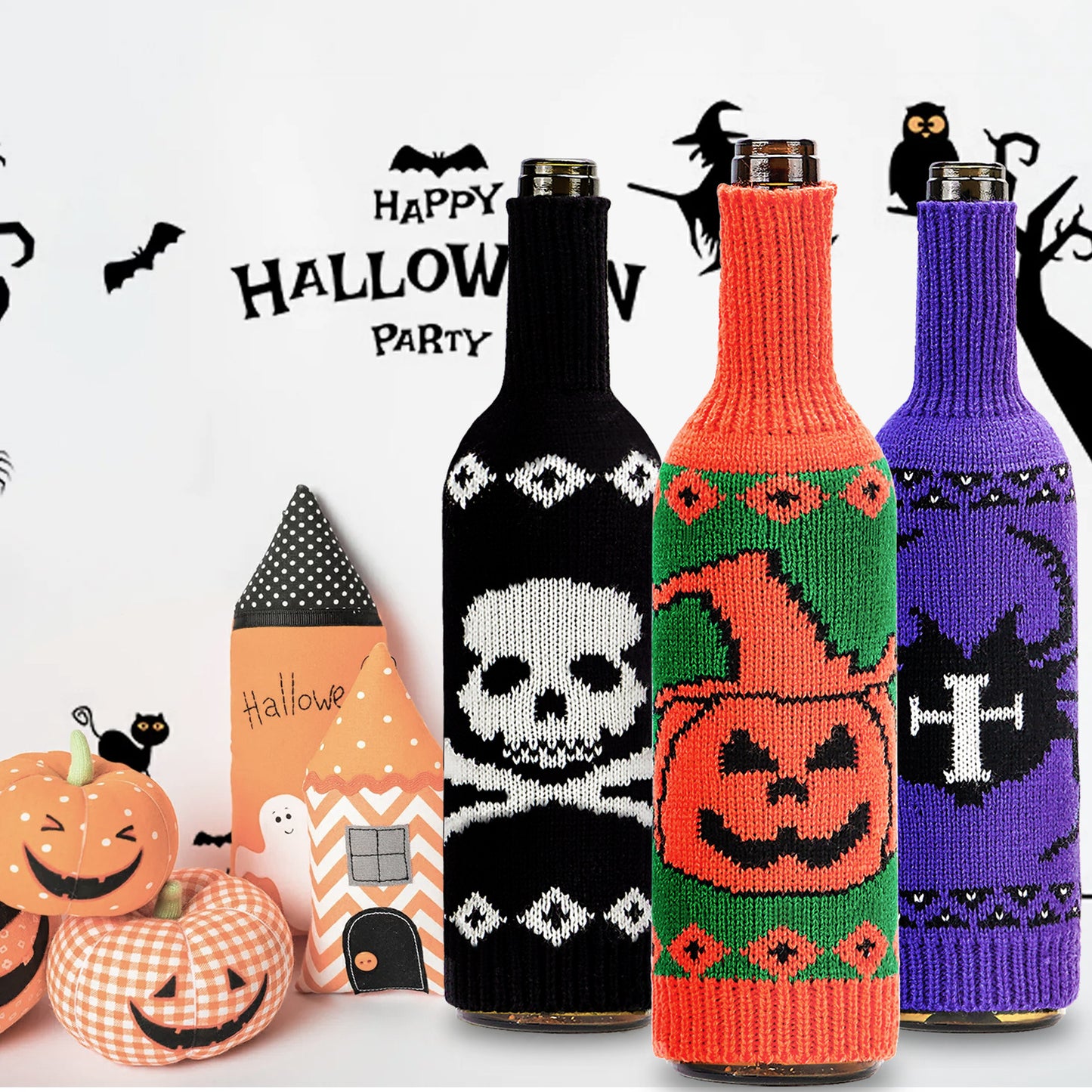 Halloween Wine Bottle Cover Skull Pumpkin Knitted Champagne Wine Bottle Bag Table Atmosphere Decoration Supplies