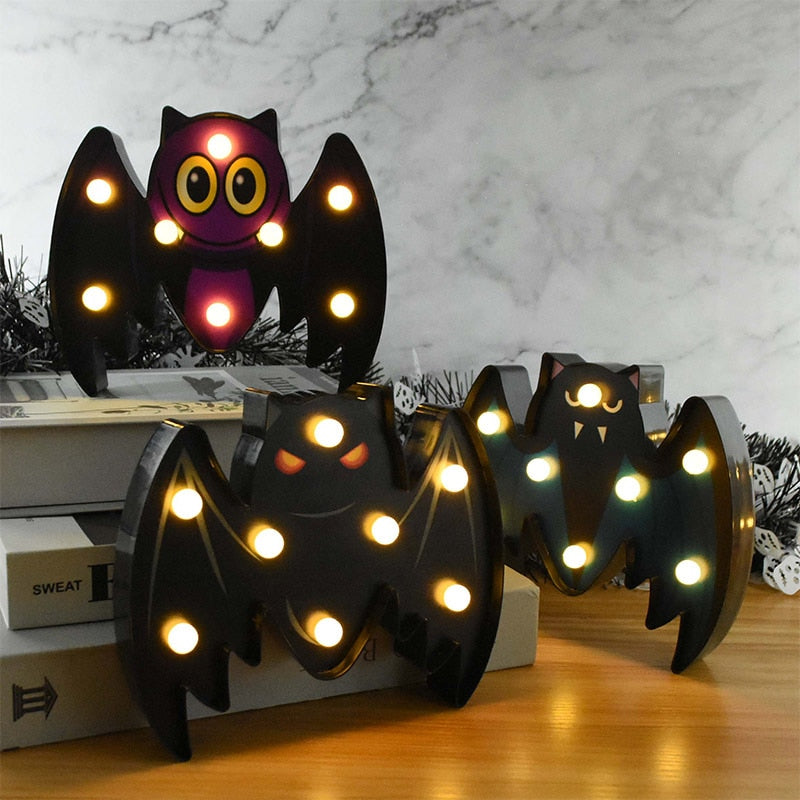 Halloween LED Lights Horror Pumpkin Ghost Bat Spider Night Lights Ornament Halloween Party Props Home Bar Table Lamp Decorations