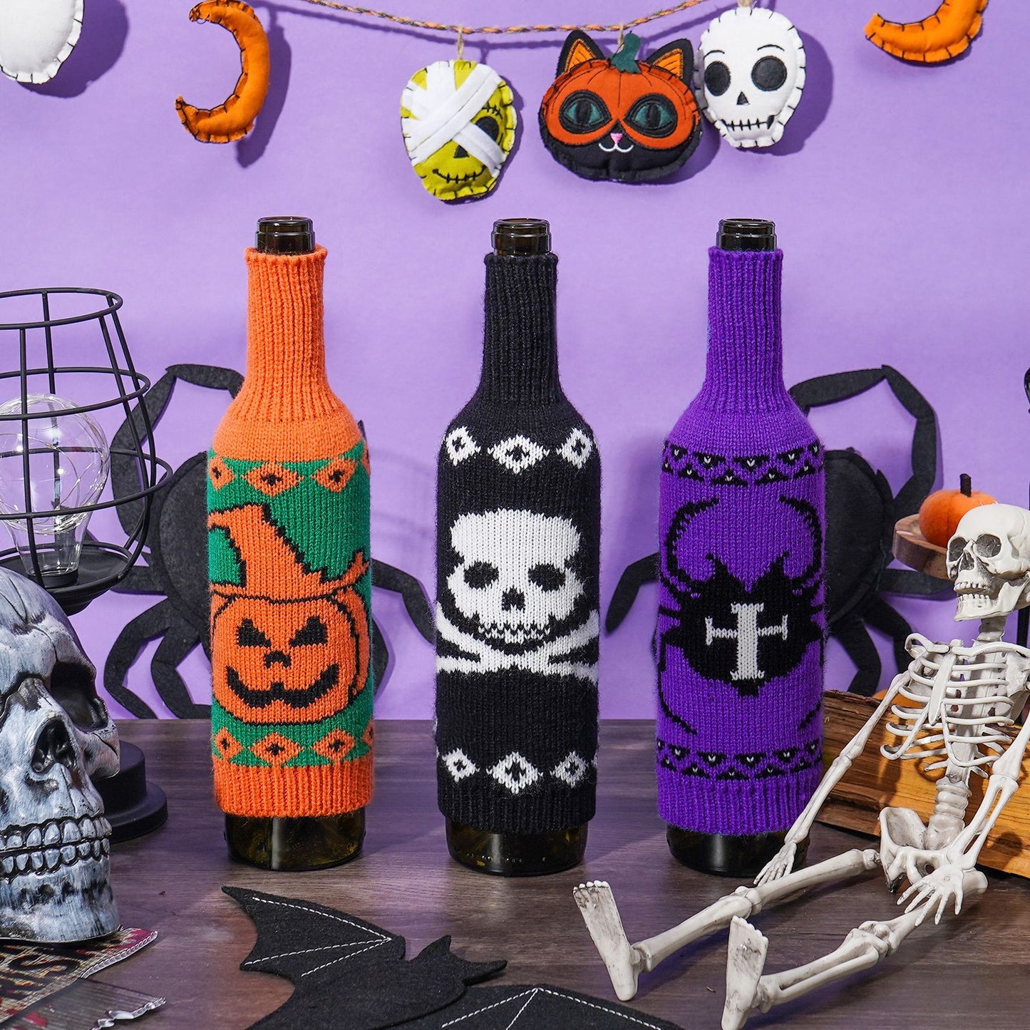 Halloween Wine Bottle Cover Skull Pumpkin Knitted Champagne Wine Bottle Bag Table Atmosphere Decoration Supplies