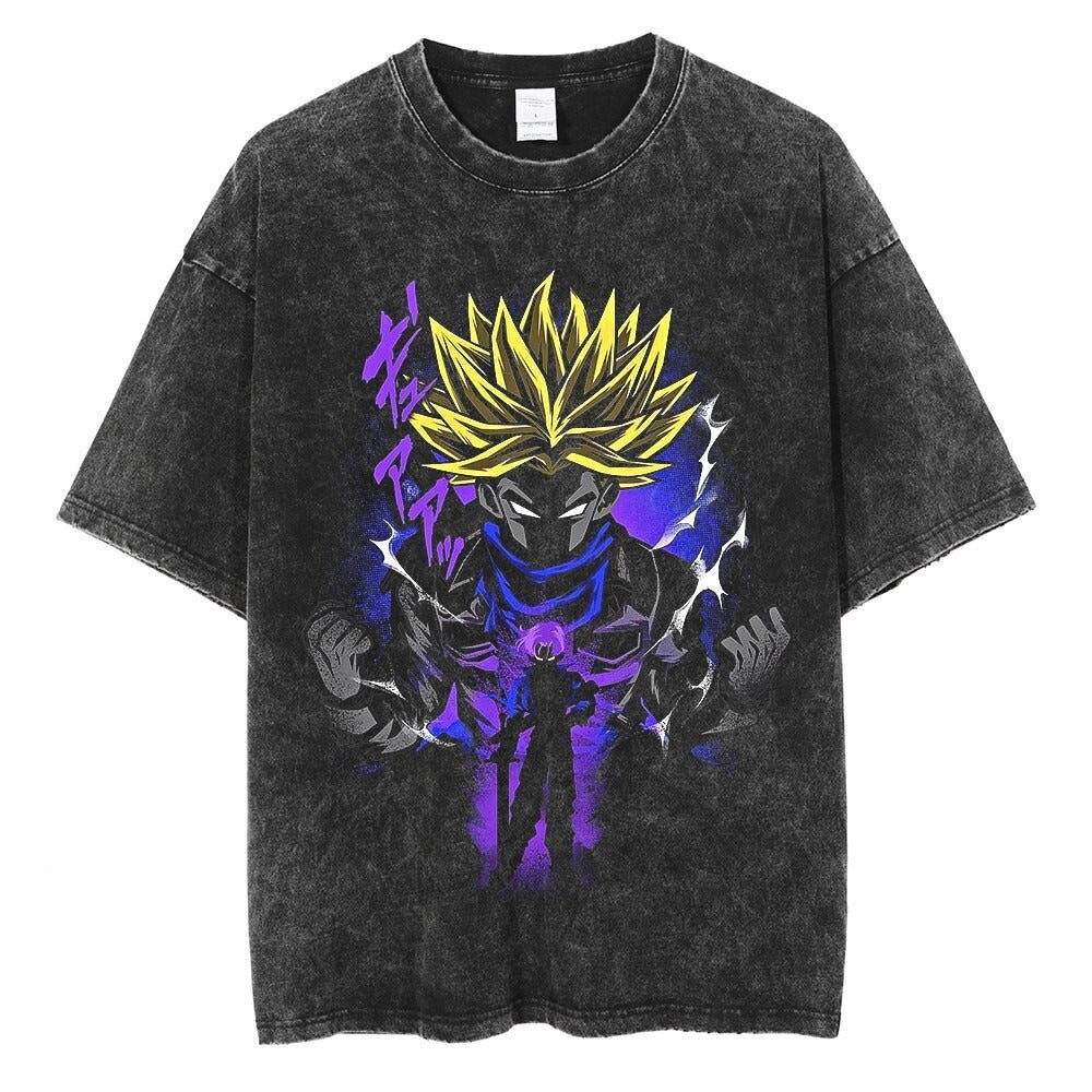 Men's Anime Cartoon Washed Old Men's Short sleeved T-shirt