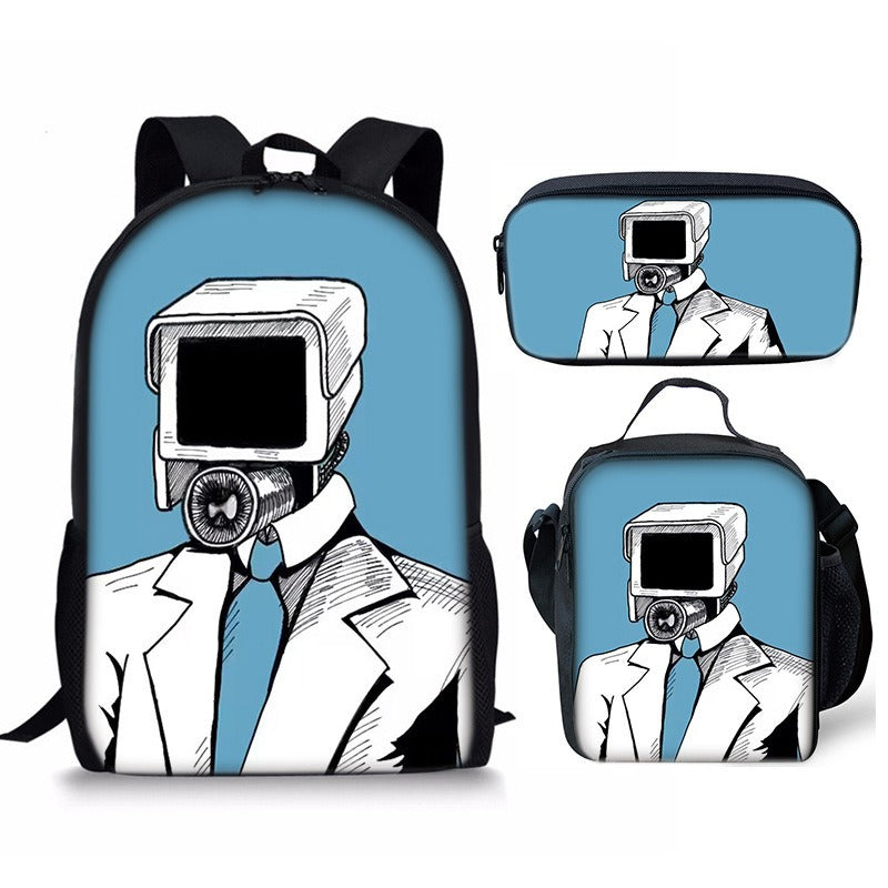 New 3PC-SET Skibidi Toilet Man Backpack Custom Game Peripheral Schoolbags For Primary Secondary School Teenage