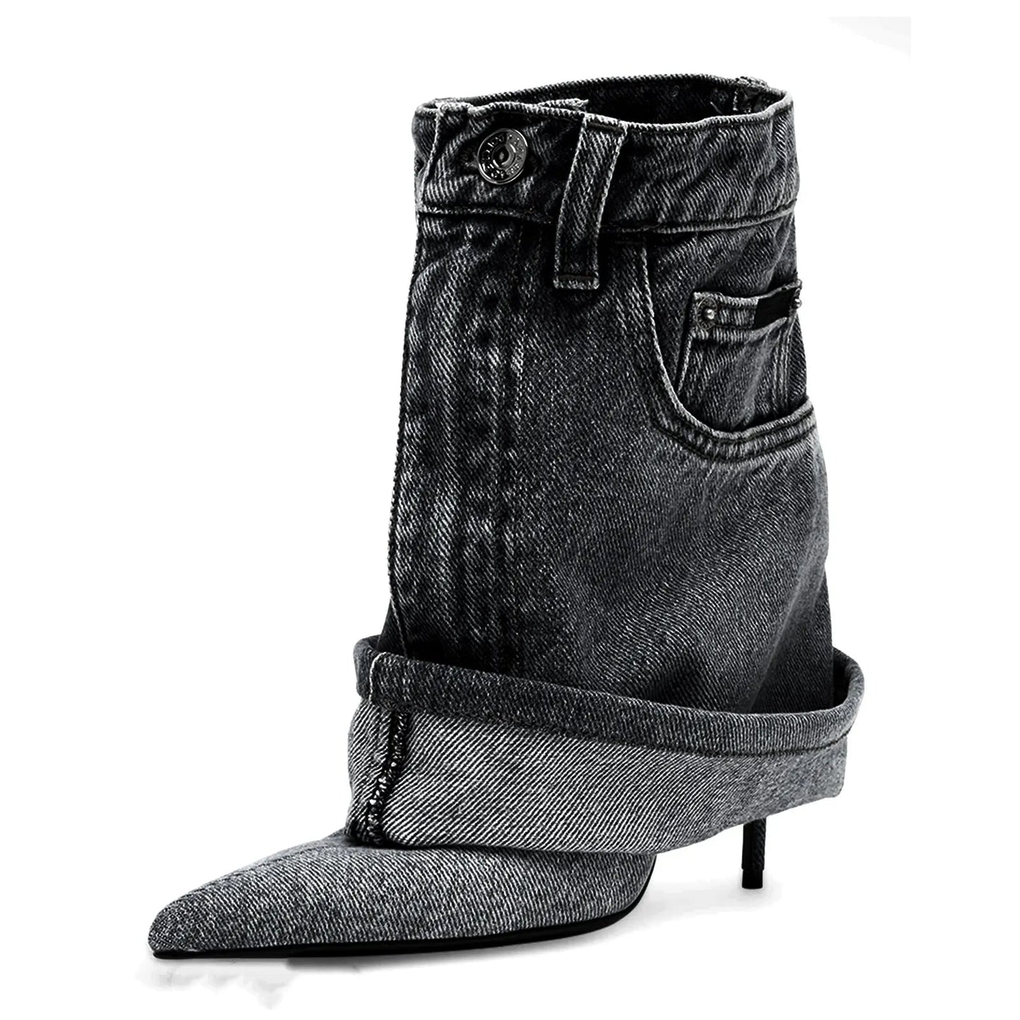 D ON D BOOT - Women's Autumn/Winter Denim Fine High Heel Skirt Boots Fashion Pointed Large Women's Four Seasons Short Boots