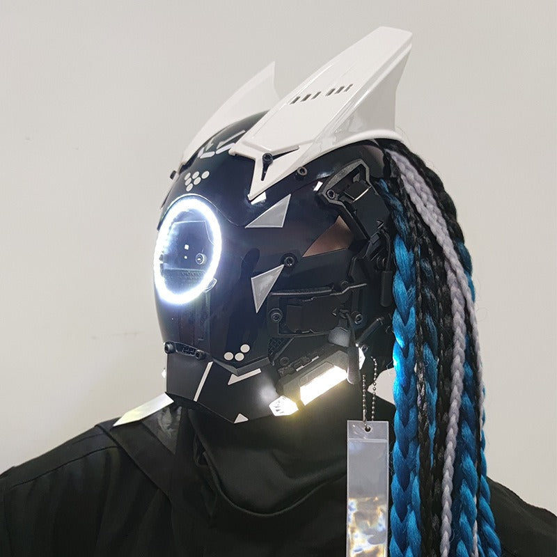 Cyberpunk Mask Round Lights Wing Braid Triangle Lights Change Makeup Music Festival Led Light-Emitting Mask Technology Sense Head