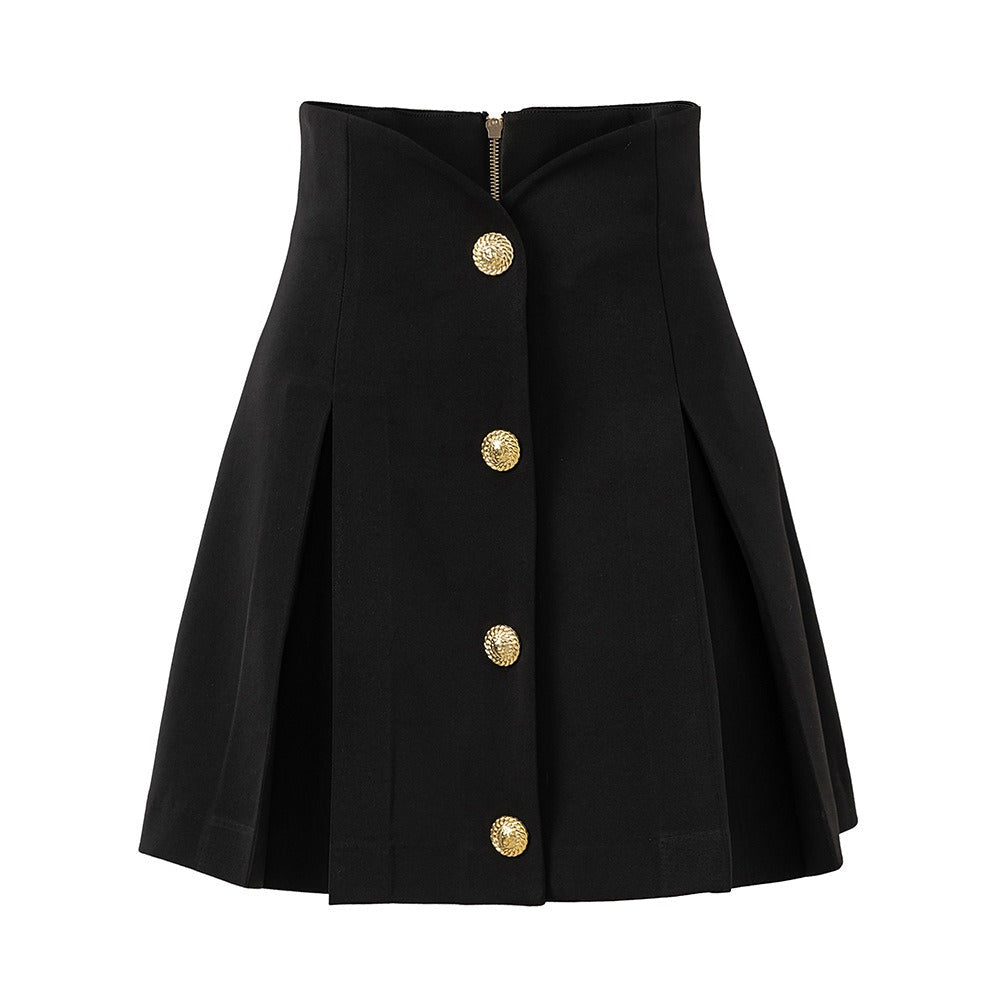 Black high waisted A-line skirt versatile half length skirt for women pleated short skirt with zipper