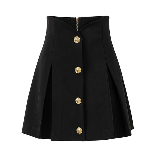 Black high waisted A-line skirt versatile half length skirt for women pleated short skirt with zipper