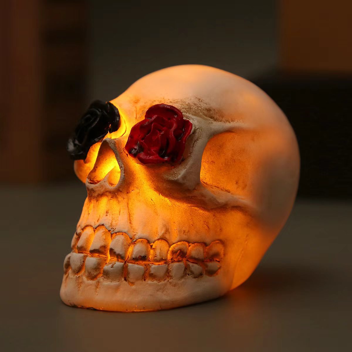 Halloween ornaments, skull headlights, Ghost Festival resin skull ornaments, bar LED decorative props, pumpkin lamps