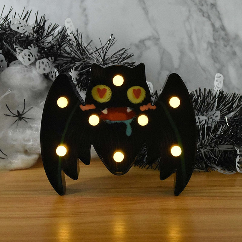 Halloween LED Lights Horror Pumpkin Ghost Bat Spider Night Lights Ornament Halloween Party Props Home Bar Table Lamp Decorations