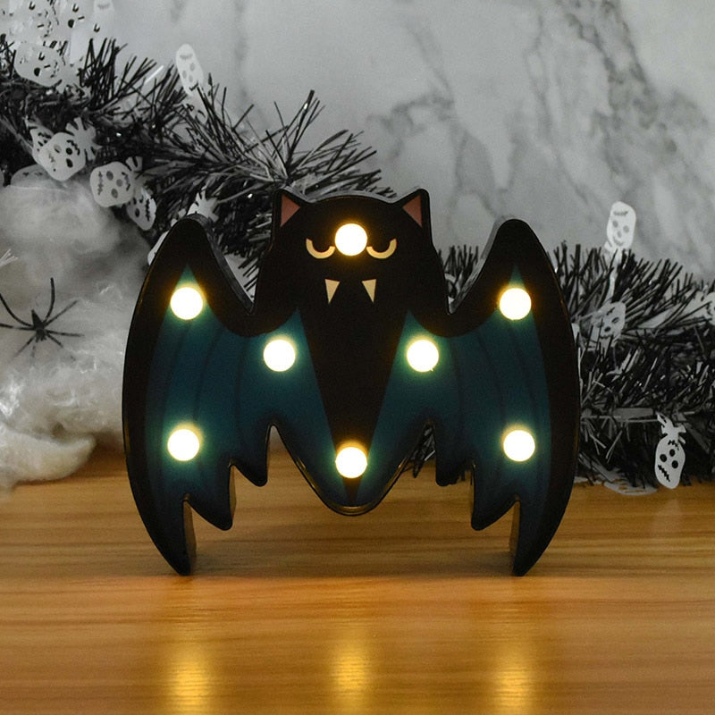 Halloween LED Lights Horror Pumpkin Ghost Bat Spider Night Lights Ornament Halloween Party Props Home Bar Table Lamp Decorations