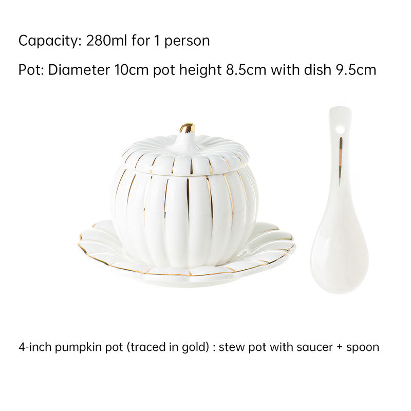 Creative Ceramic Pumpkin Cup, Steamed Egg Cup, Stewed Pot with Cover, Pure White Mini Bird's Nest Cup, Soup Cup