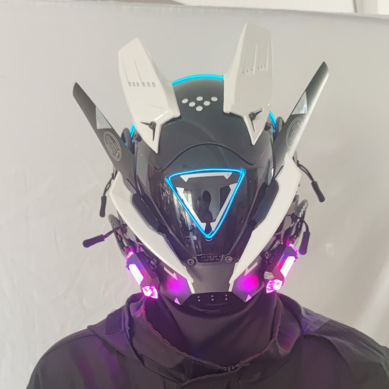 Cyberpunk Mask Round Lights Wing Braid Triangle Lights Change Makeup Music Festival Led Light-Emitting Mask Technology Sense Head