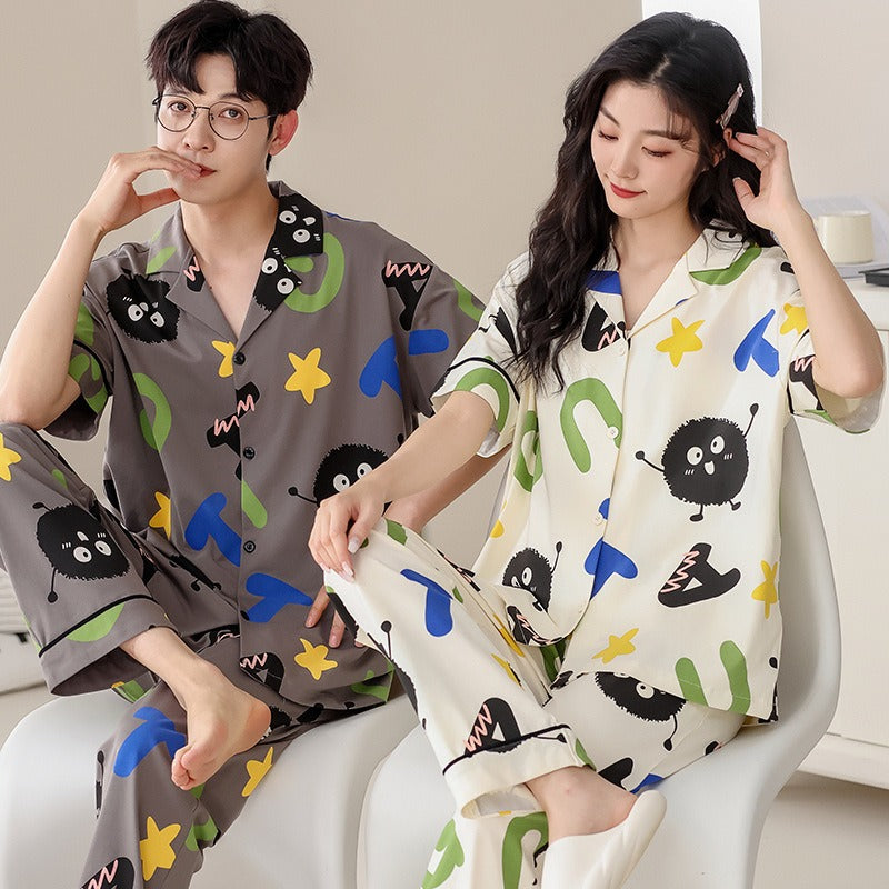 Summer short sleeved couple pajamas pure cotton women's home clothing casual and wearable set