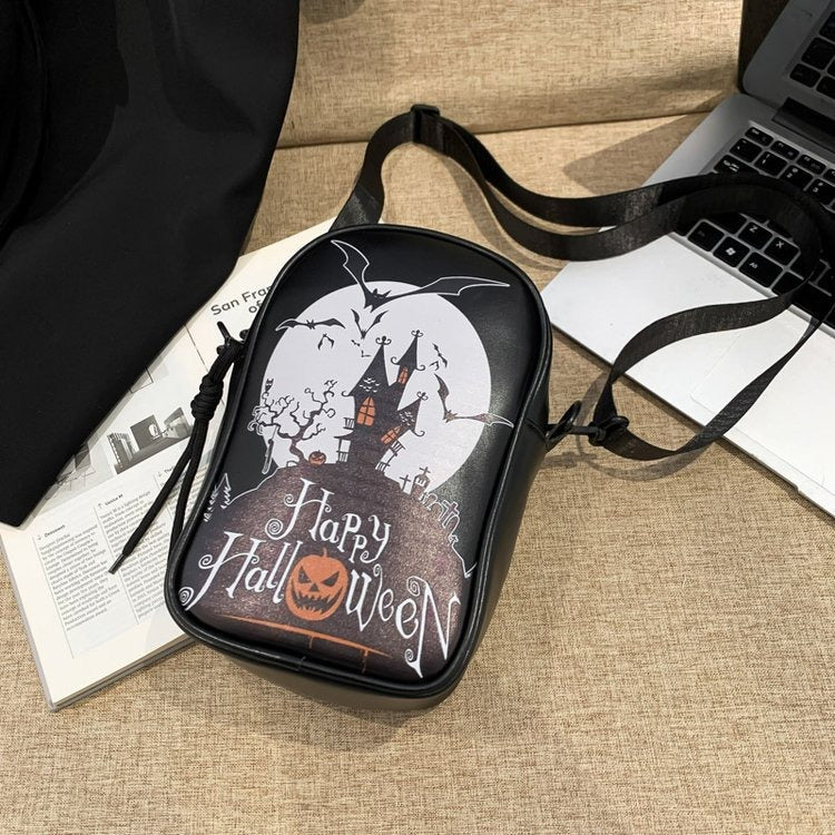 Fashionable Dark Square Bag Halloween Pumpkin Crossbody Bag Shoulder Bag for Women