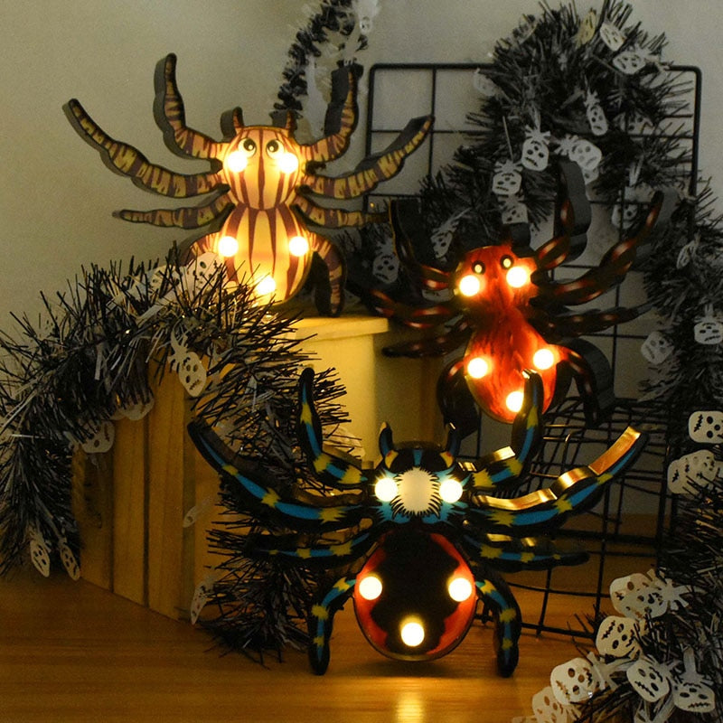 Halloween LED Lights Horror Pumpkin Ghost Bat Spider Night Lights Ornament Halloween Party Props Home Bar Table Lamp Decorations