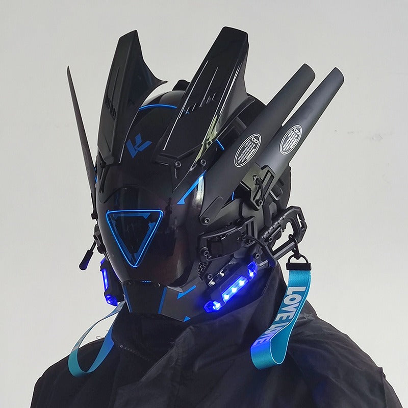 Cyberpunk Mask Round Lights Wing Braid Triangle Lights Change Makeup Music Festival Led Light-Emitting Mask Technology Sense Head