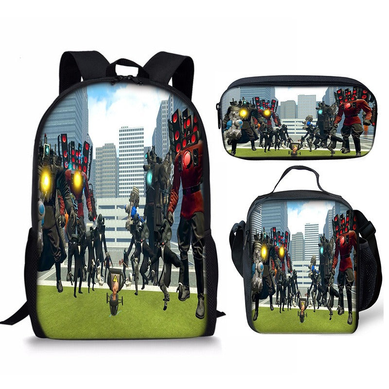 New 3PC-SET Skibidi Toilet Man Backpack Custom Game Peripheral Schoolbags For Primary Secondary School Teenage