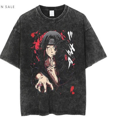 Men's Anime Cartoon Washed Old Men's Short sleeved T-shirt