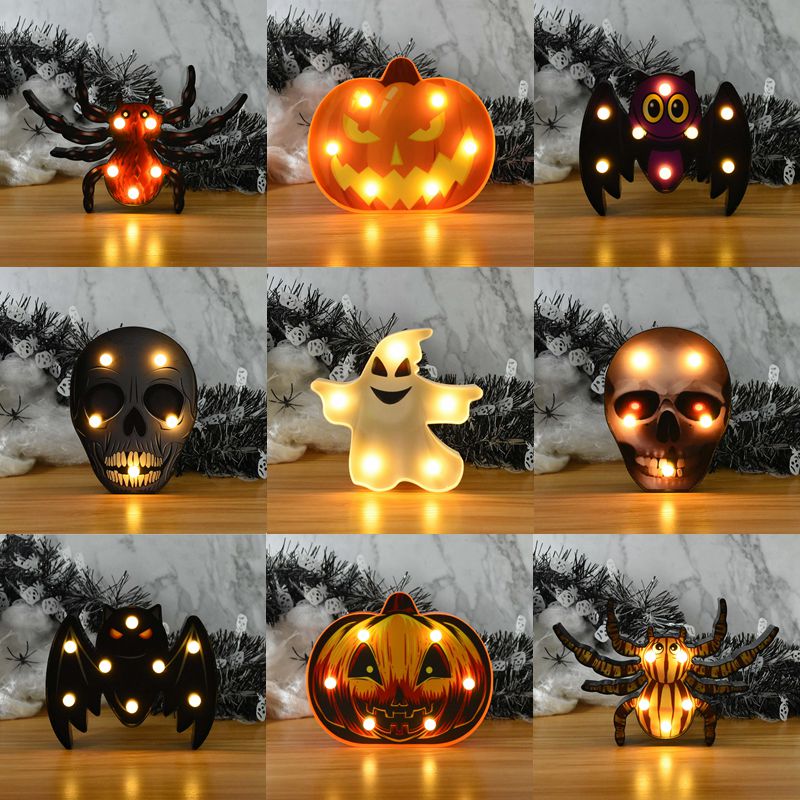 Halloween LED Lights Horror Pumpkin Ghost Bat Spider Night Lights Ornament Halloween Party Props Home Bar Table Lamp Decorations