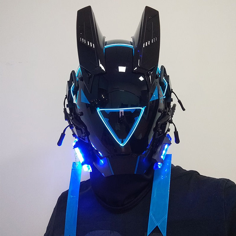 Cyberpunk Mask Round Lights Wing Braid Triangle Lights Change Makeup Music Festival Led Light-Emitting Mask Technology Sense Head