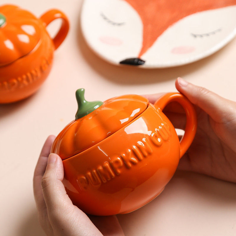 Cute ceramic pumpkin cup with lid soup cup