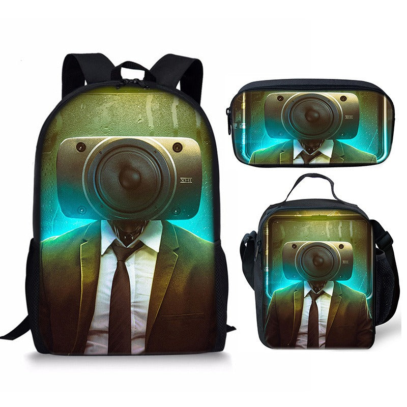 New 3PC-SET Skibidi Toilet Man Backpack Custom Game Peripheral Schoolbags For Primary Secondary School Teenage