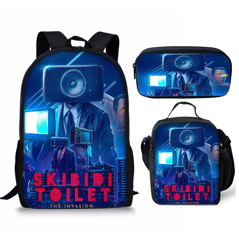 New 3PC-SET Skibidi Toilet Man Backpack Custom Game Peripheral Schoolbags For Primary Secondary School Teenage