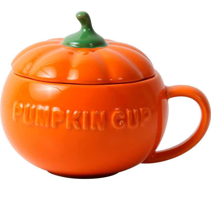 Cute ceramic pumpkin cup with lid soup cup