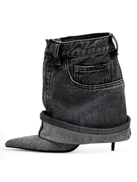 D ON D BOOT - Women's Autumn/Winter Denim Fine High Heel Skirt Boots Fashion Pointed Large Women's Four Seasons Short Boots