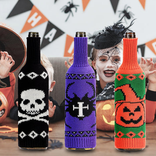 Halloween Wine Bottle Cover Skull Pumpkin Knitted Champagne Wine Bottle Bag Table Atmosphere Decoration Supplies