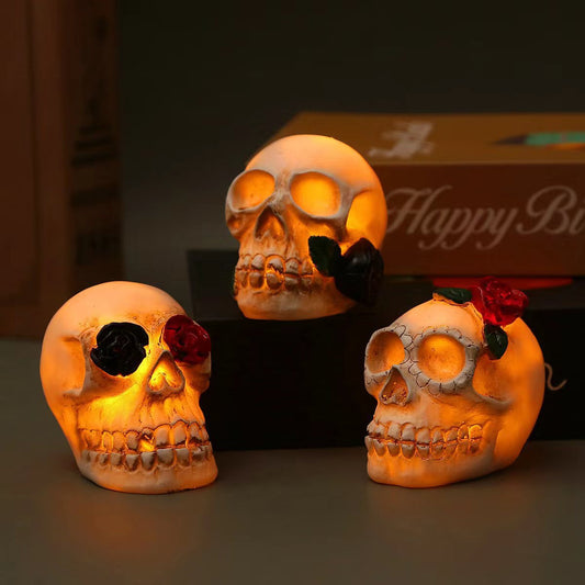 Halloween ornaments, skull headlights, Ghost Festival resin skull ornaments, bar LED decorative props, pumpkin lamps