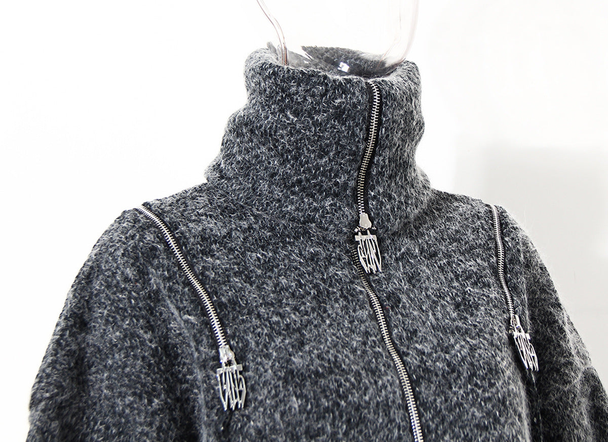 Unique Design Coat Spring And Autumn New Style Plus Velvet Thick Turtleneck Sweater Personality Off Shoulder Mid Length Top