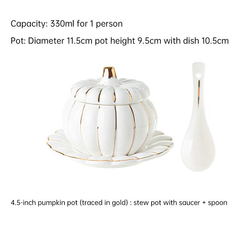 Creative Ceramic Pumpkin Cup, Steamed Egg Cup, Stewed Pot with Cover, Pure White Mini Bird's Nest Cup, Soup Cup