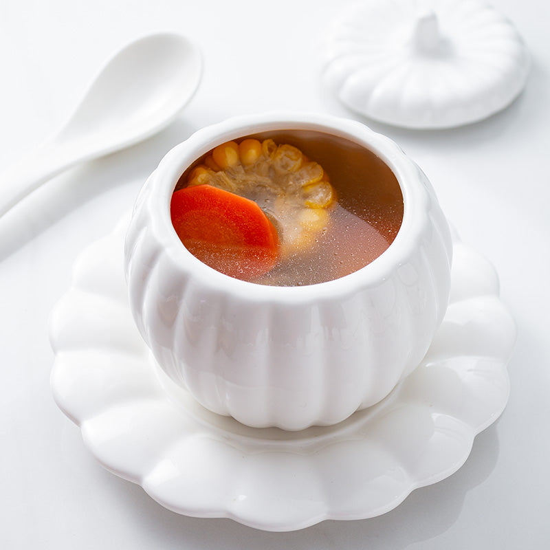 Creative Ceramic Pumpkin Cup, Steamed Egg Cup, Stewed Pot with Cover, Pure White Mini Bird's Nest Cup, Soup Cup