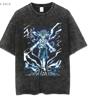 Men's Anime Cartoon Washed Old Men's Short sleeved T-shirt