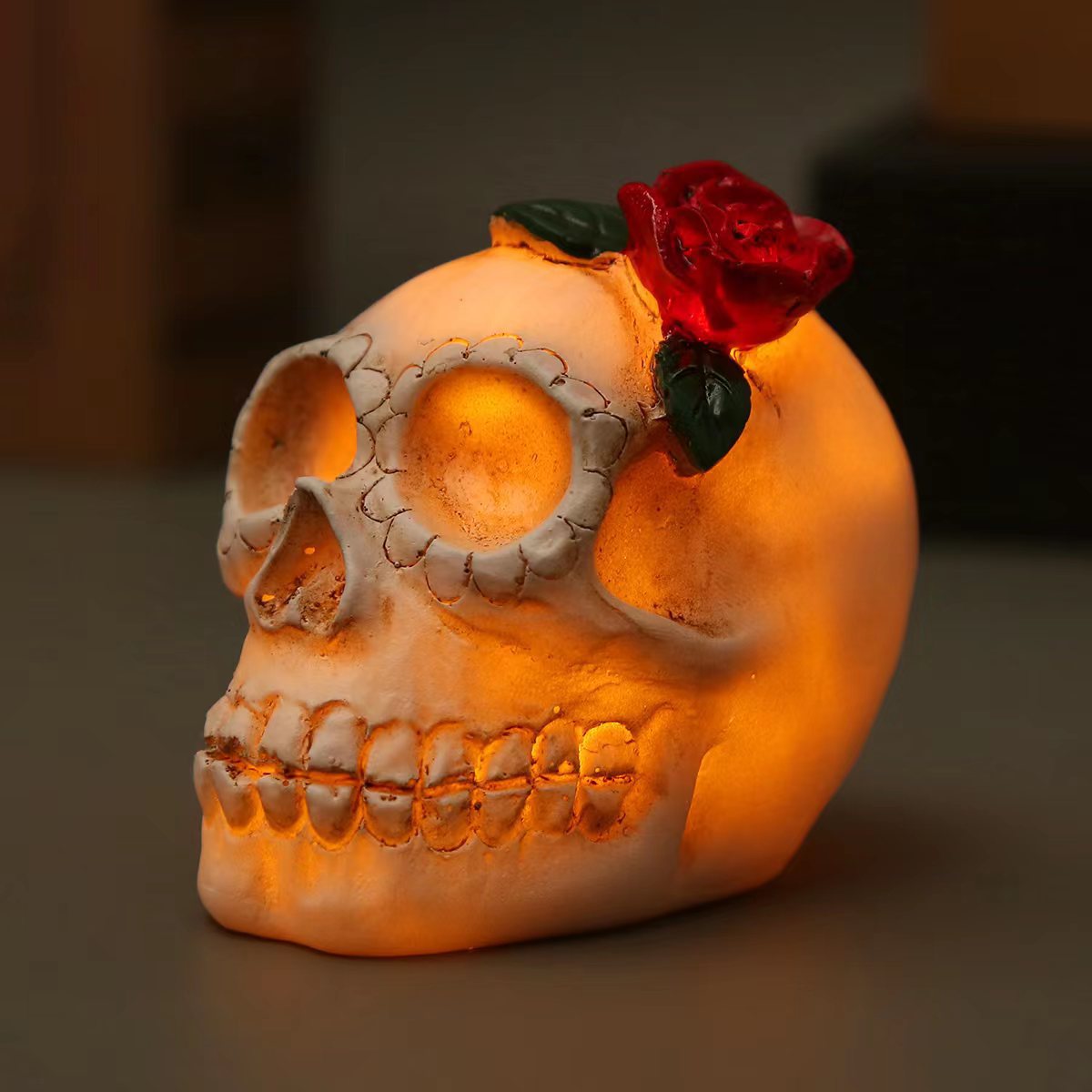 Halloween ornaments, skull headlights, Ghost Festival resin skull ornaments, bar LED decorative props, pumpkin lamps