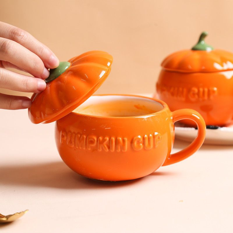 Cute ceramic pumpkin cup with lid soup cup