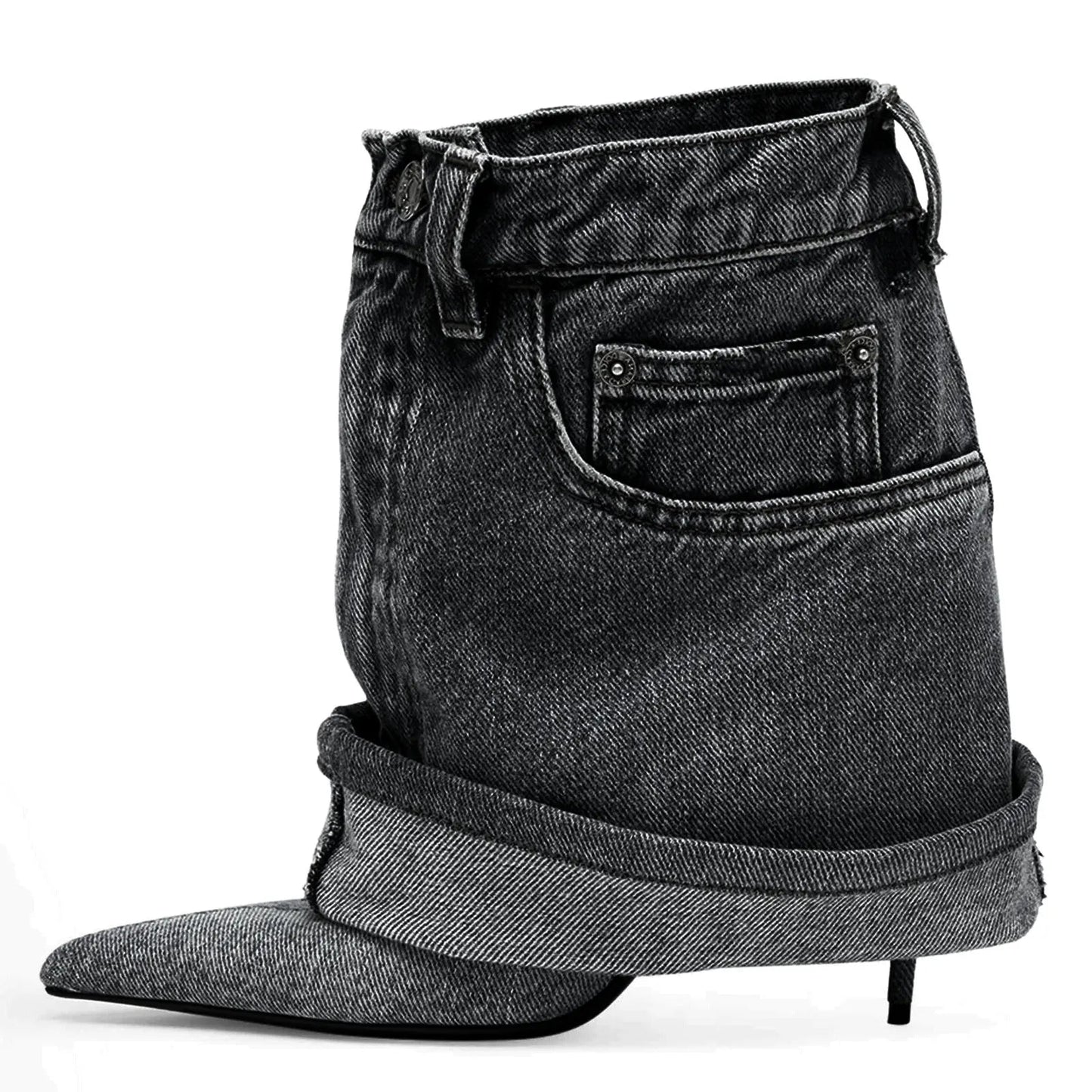 D ON D BOOT - Women's Autumn/Winter Denim Fine High Heel Skirt Boots Fashion Pointed Large Women's Four Seasons Short Boots